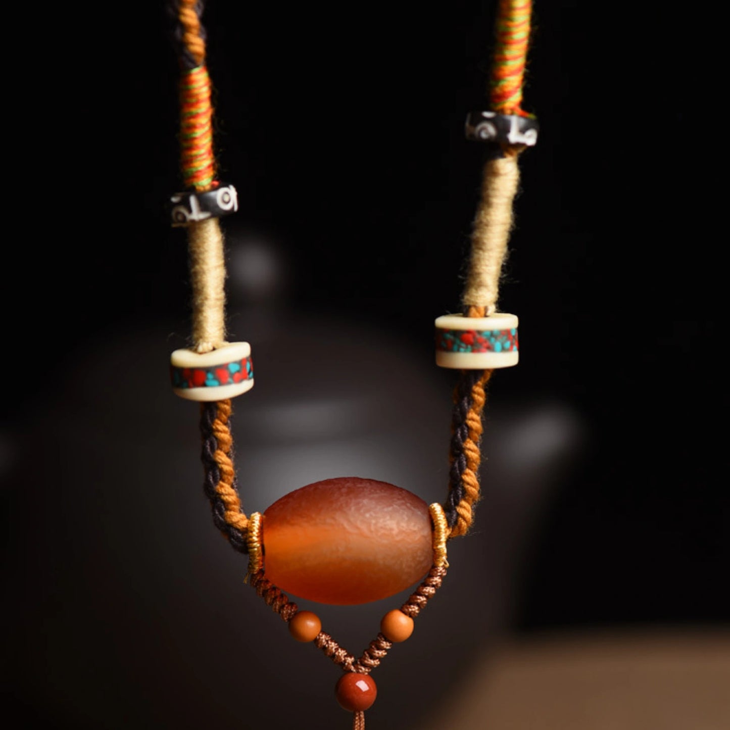 "Inner Radiance" Handwoven Carnelian Agate & Dzi Bead Empowerment Necklace