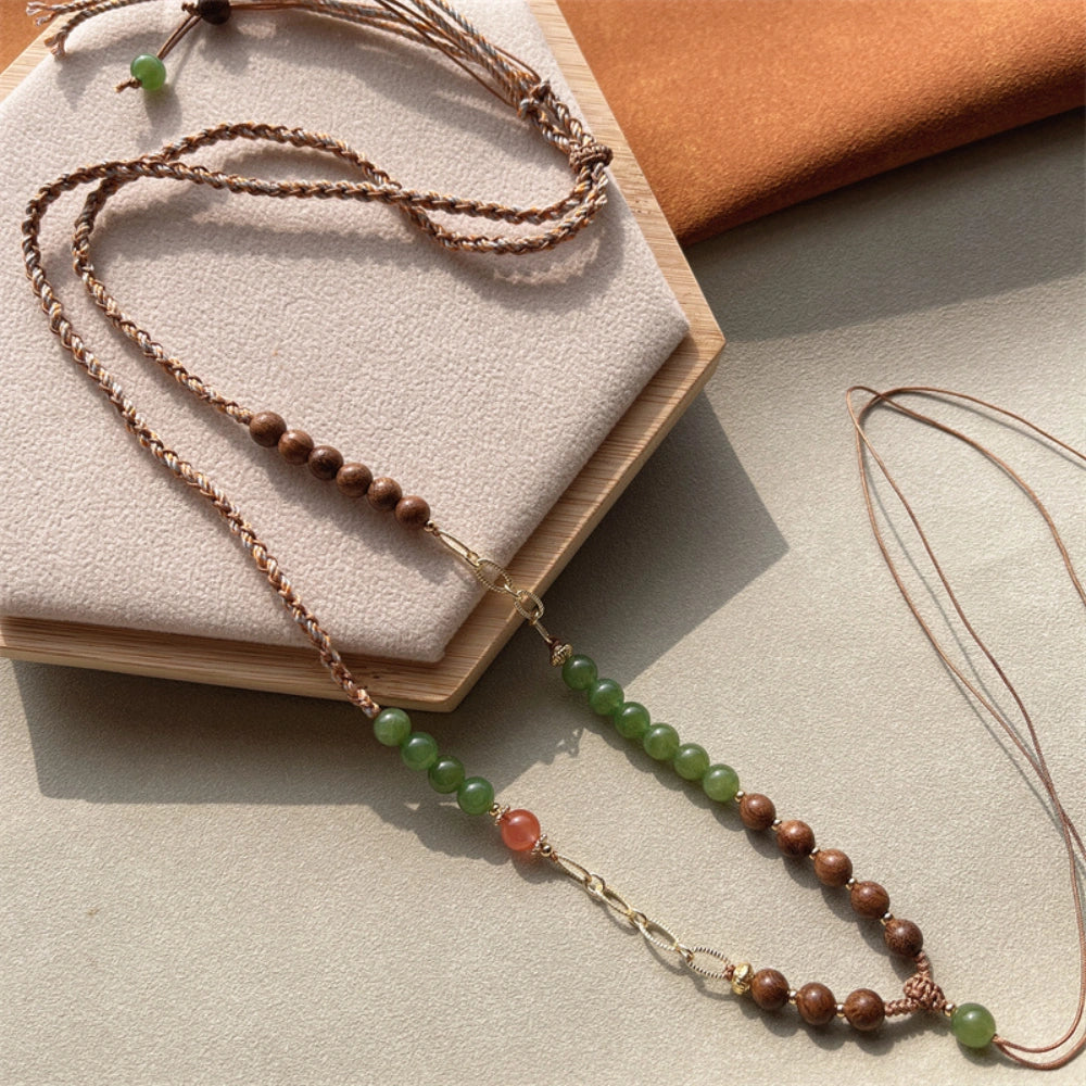 Mulstio Handcrafted Healing Crystal Pendant Cord Green Aventurine Carnelian Abundance Empowerment Necklace