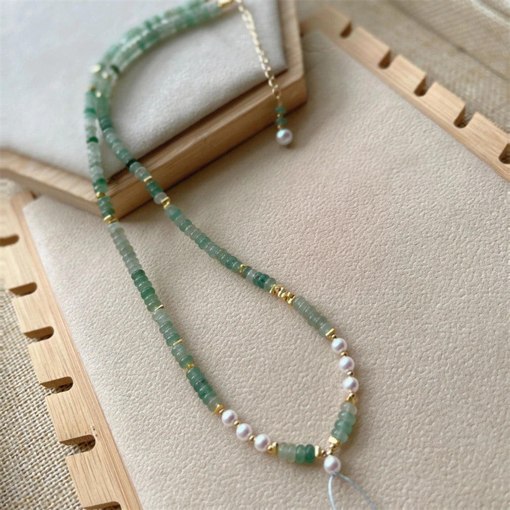 Beaded Choker Necklace Green Aventurine Abacus Beads Abundance Empowerment Jewelry
