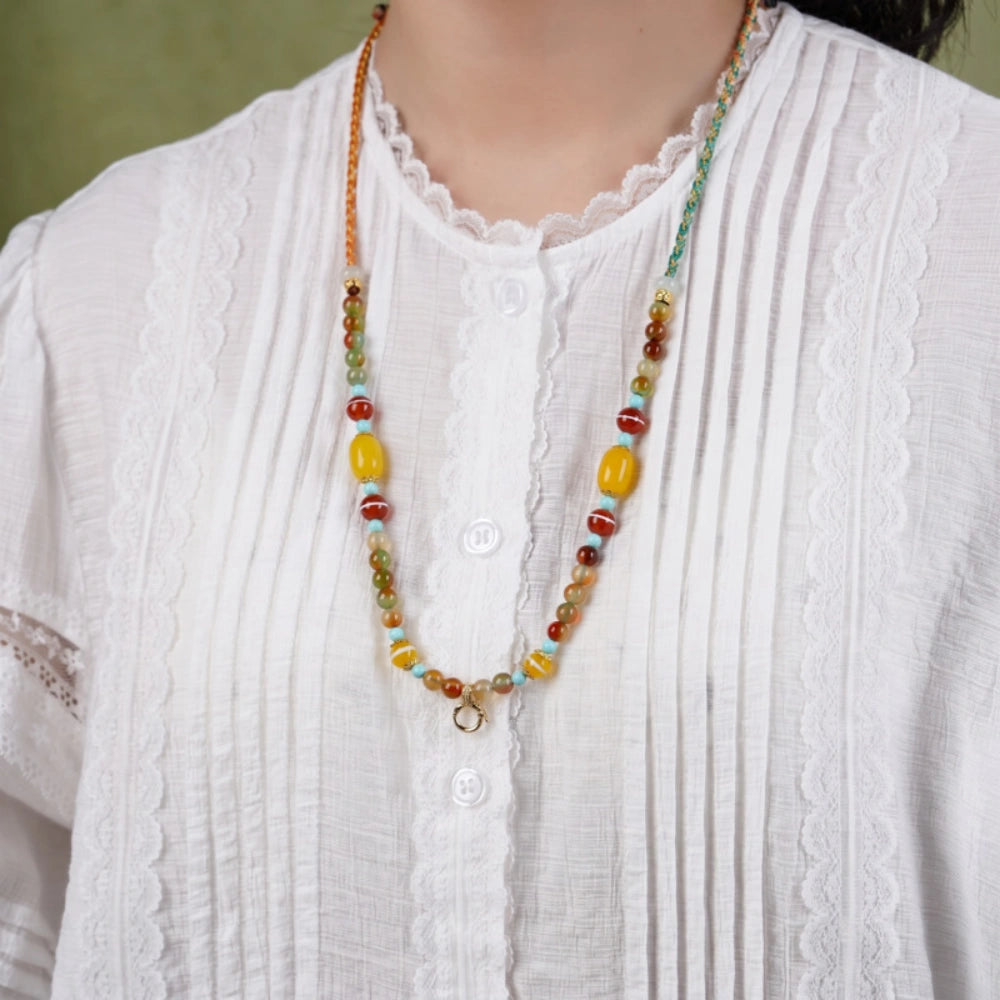Handcrafted Agate Bead Necklace Protection Amulet Chain Empowerment Jewelry