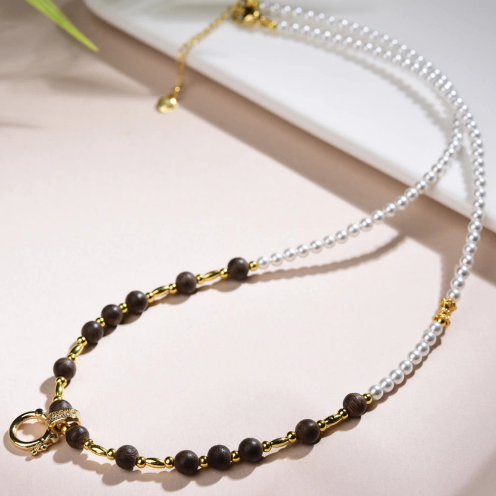 Mulstio Neo Chinese Pearl Choker Agarwood Beads Inner Peace Empowering Necklace