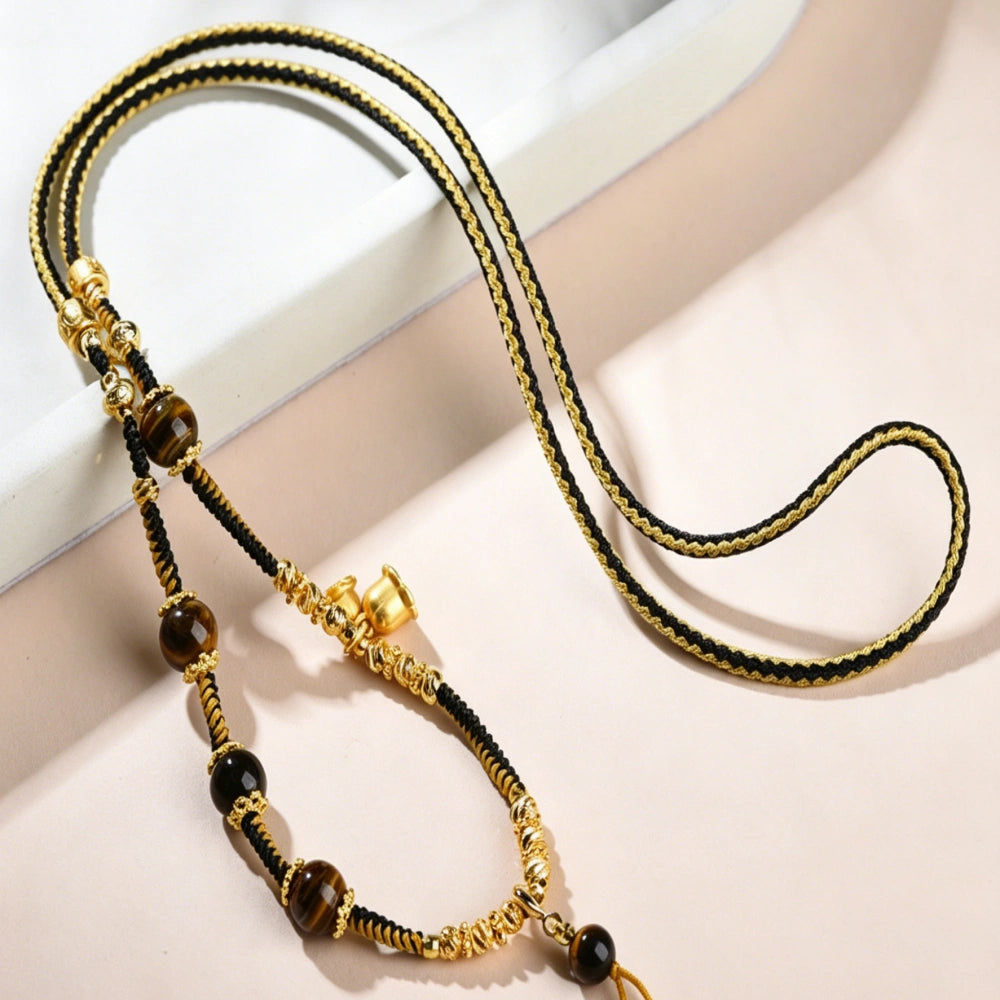 Mulstio Tiger Eye NeoChinese Empowering Crystal Necklace Rope Maillard Style