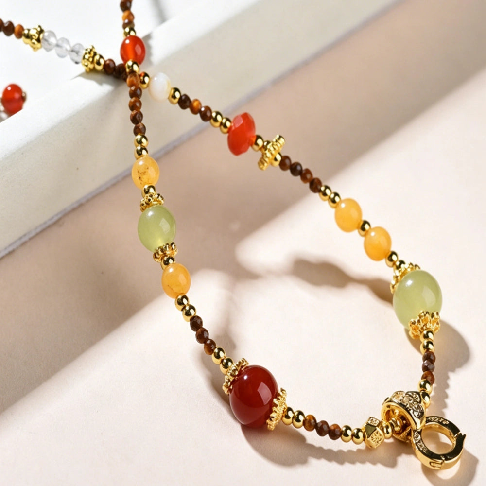 Mulstio Natural Tiger Eye Multi Gemstone Necklace for Women Confidence and Abundance Choker