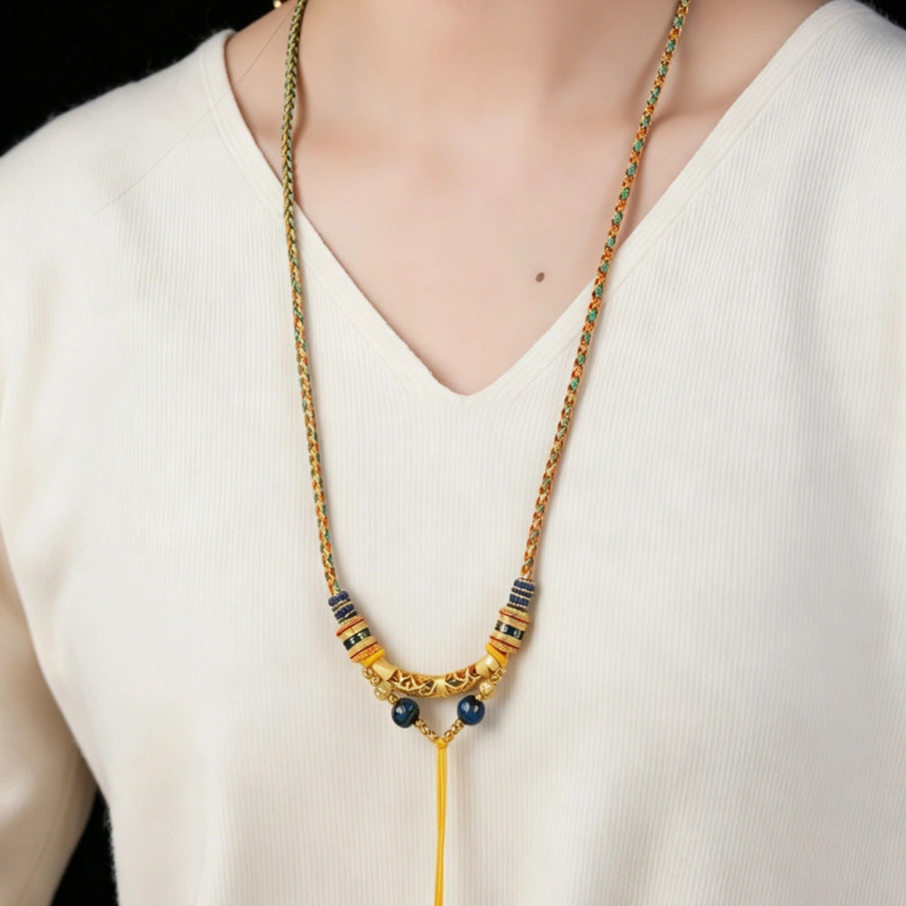 Mulstio Mantra Braided Necklace Cord Six Syllables Amulet Empowering Five Color Spiritual Rope