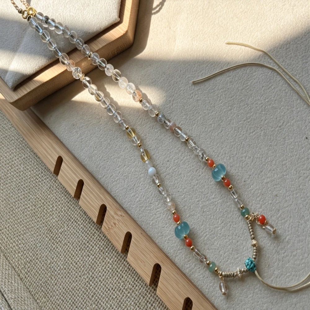 Mulstio Handwoven Crystal Necklace Cord White Phantom Quartz Spiritual Empowerment Chain