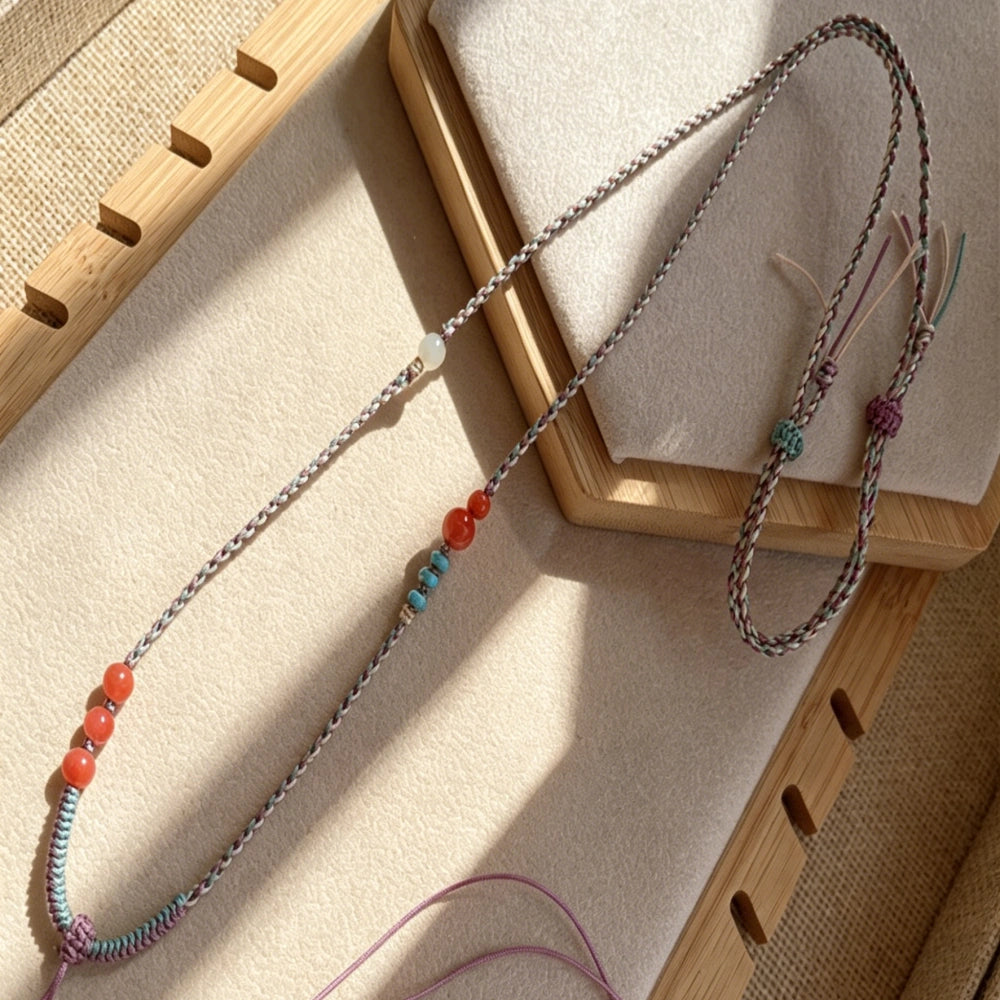 Handmade Southern Red Agate Pendant Cord Necklace Boho Ethnic Style Spiritual Empowering Jewelry Rope Mulstio