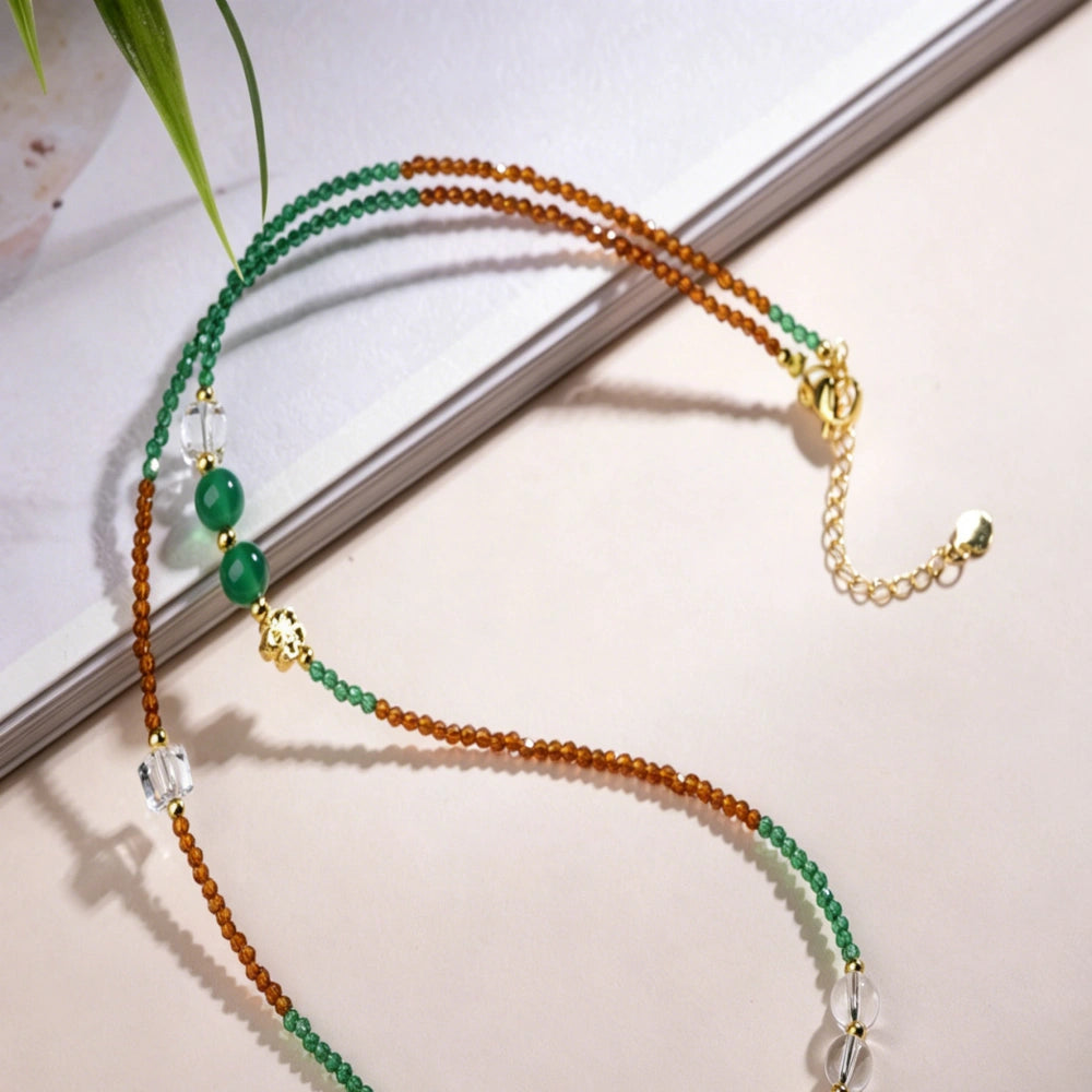 Mulstio Dual Tone Green Agate Multi Treasure Necklace for Empowering Modern Women Crystal Statement Choker