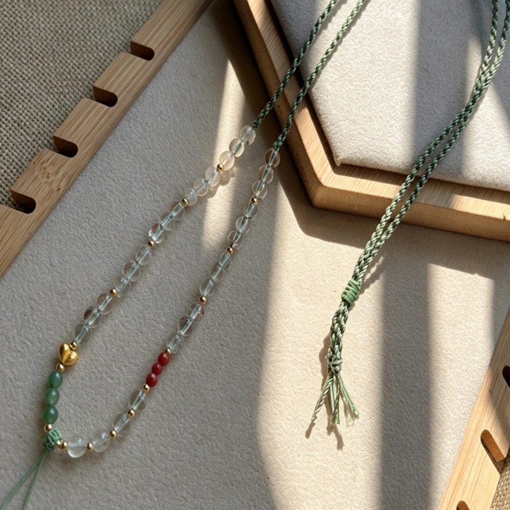 Mulstio Beaded Crystal Necklace Cord Natural Quartz Agate Healing Jewelry for Women Empowerment
