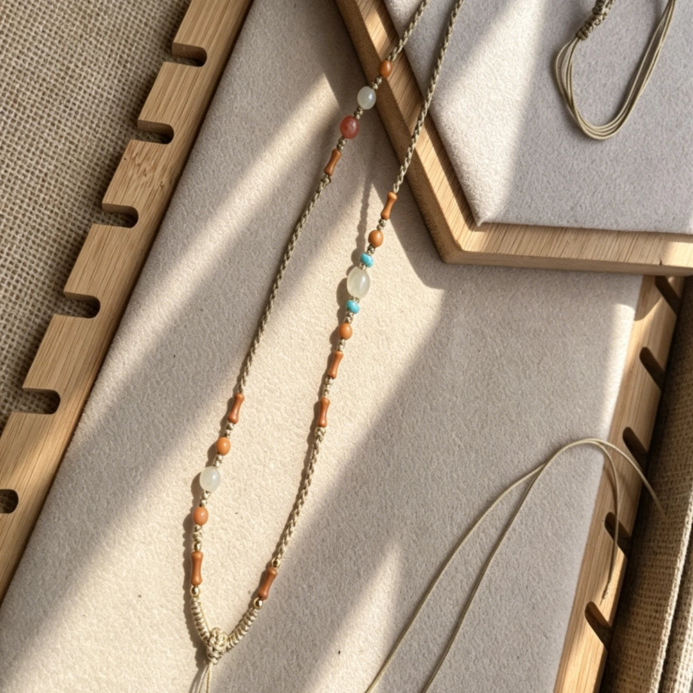 Mulstio Multi Stone Beaded Pendant Cord Hetian Jade Necklace Spiritual Empowerment Jewelry