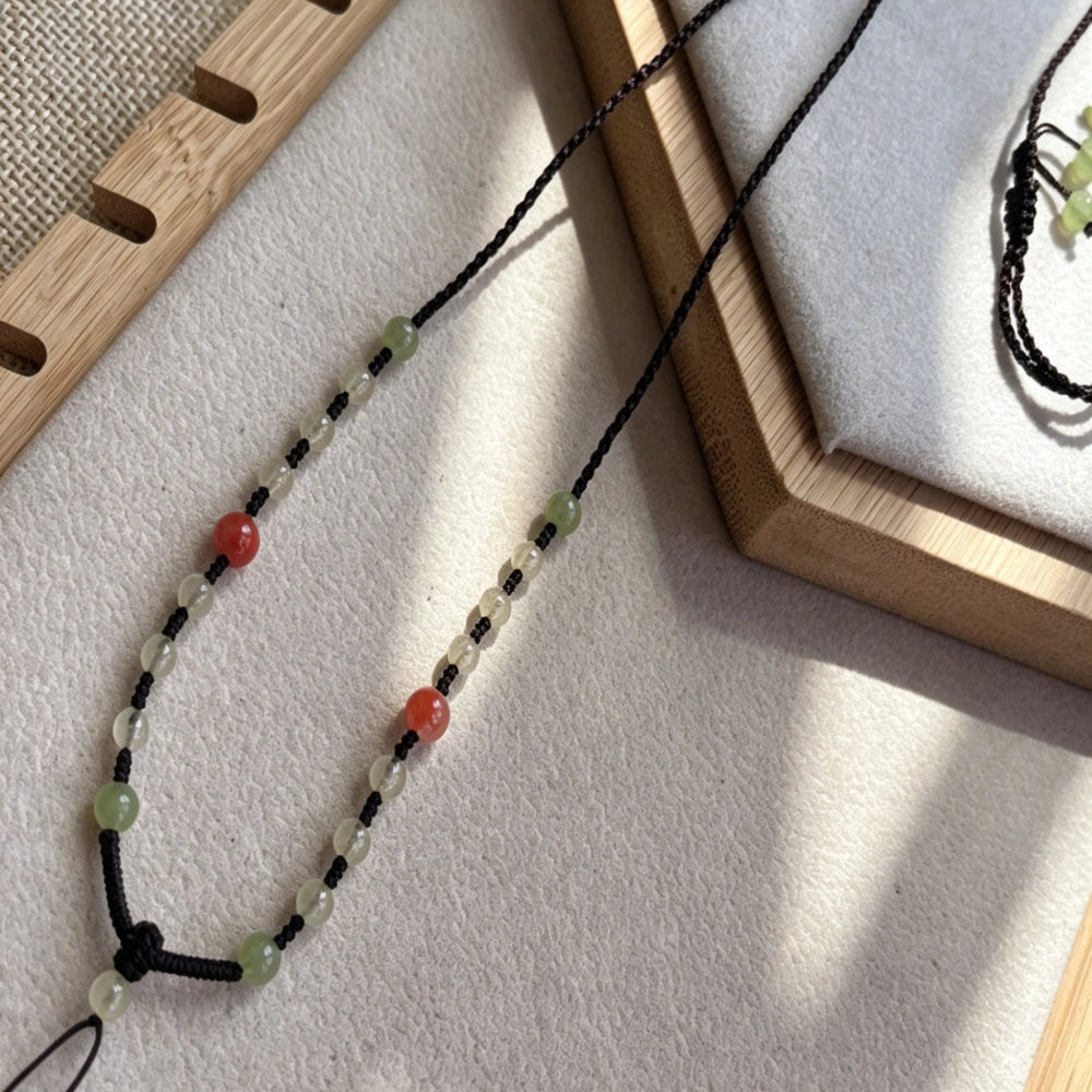 Mulstio Handwoven Crystal Cord Necklace Hetian Jade Rutilated Quartz Empowerment Healing Amulet