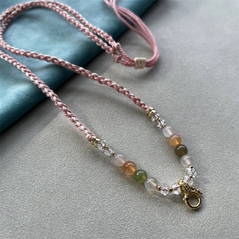 Mulstio Handwoven Yanyuan Agate Healing Crystal Necklace Cord for Women Empowerment