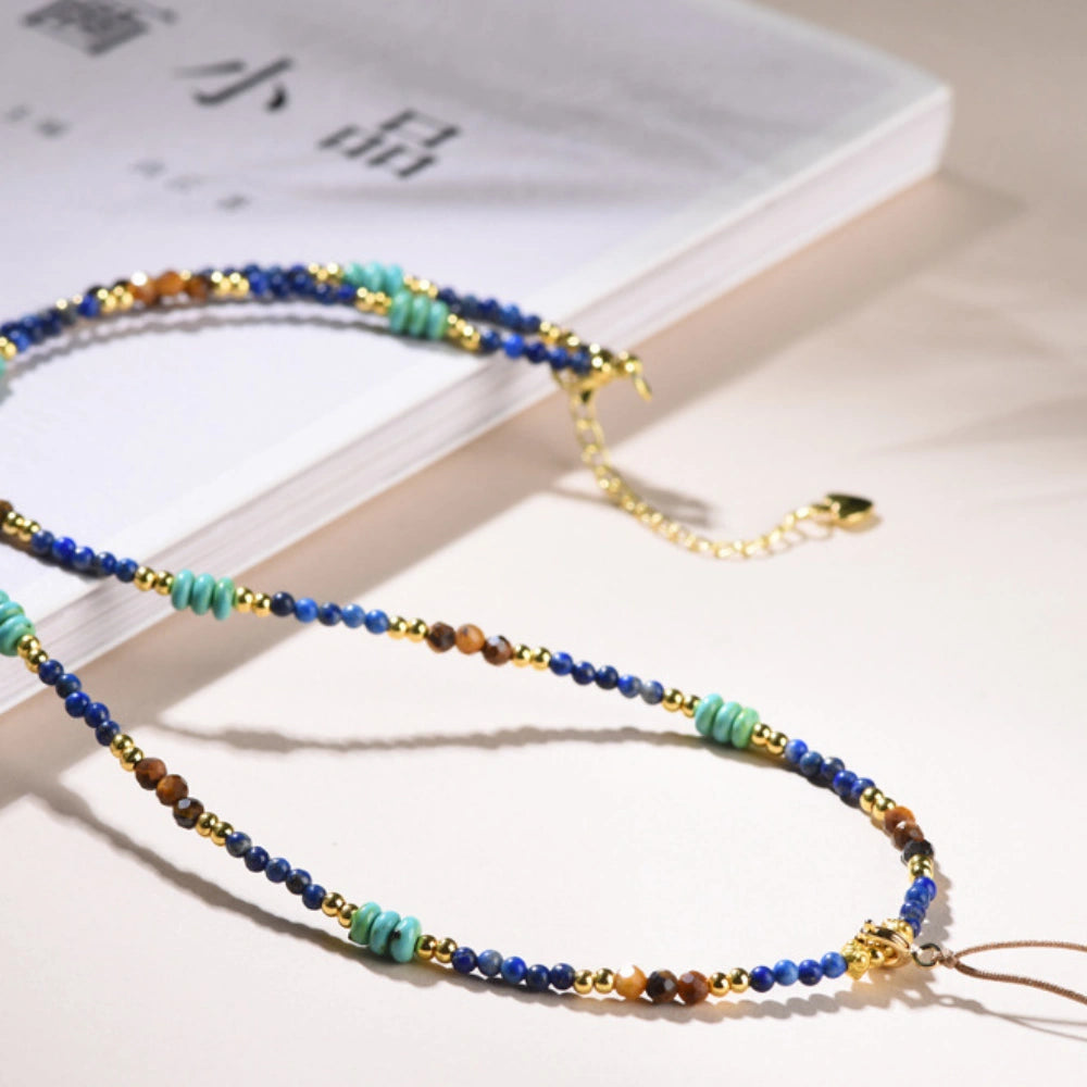Empowerment Lapis Lazuli Healing Crystal Necklace Multipurpose Boho Gemstone Chain for Women