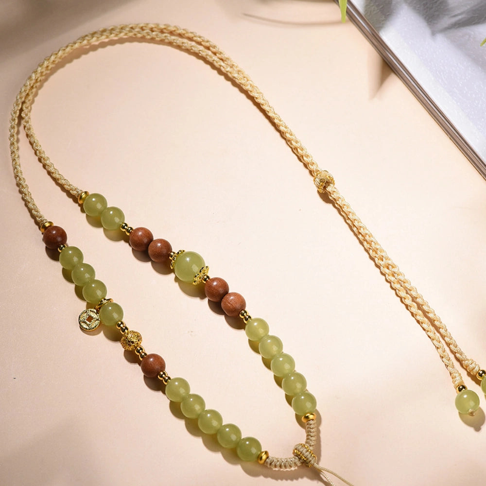 Mulstio Chalcedony and Sandalwood Braided Healing Necklace Rope for Female Empowerment