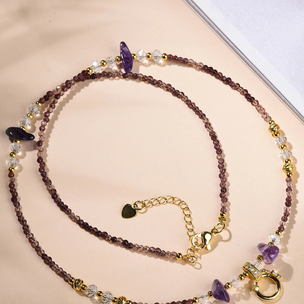 Mulstio Amethyst Power Necklace Natural Crystal Bead Chain for Women Spiritual Empowerment