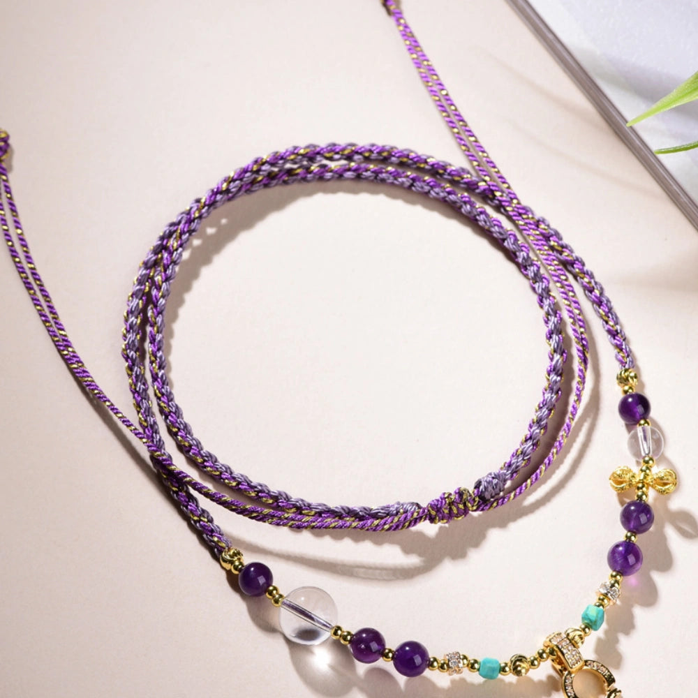 Mulstio Amethyst Crystal Necklace Cord Handwoven Spiritual Empowerment Chain For Women