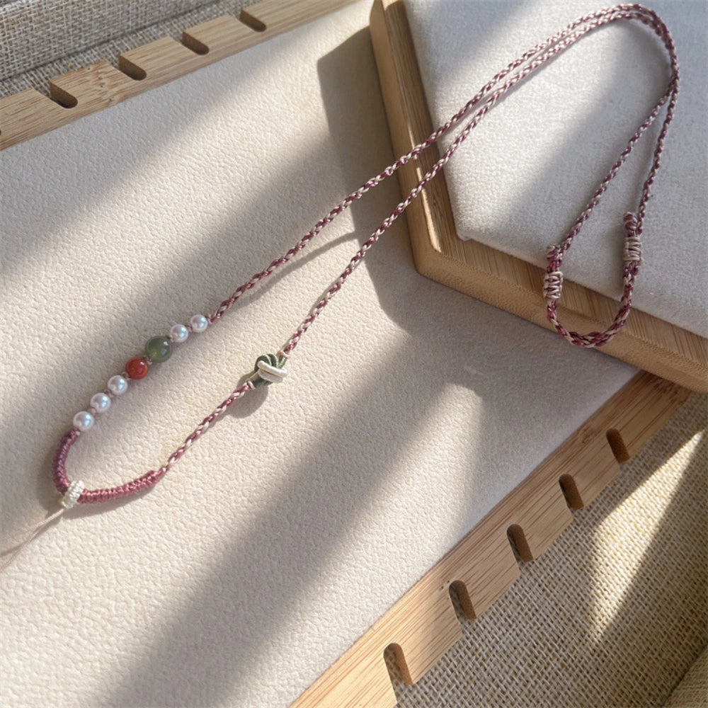 Handmade Jade and Pearl Necklace Cord Spiritual Empowerment Pendant Chain