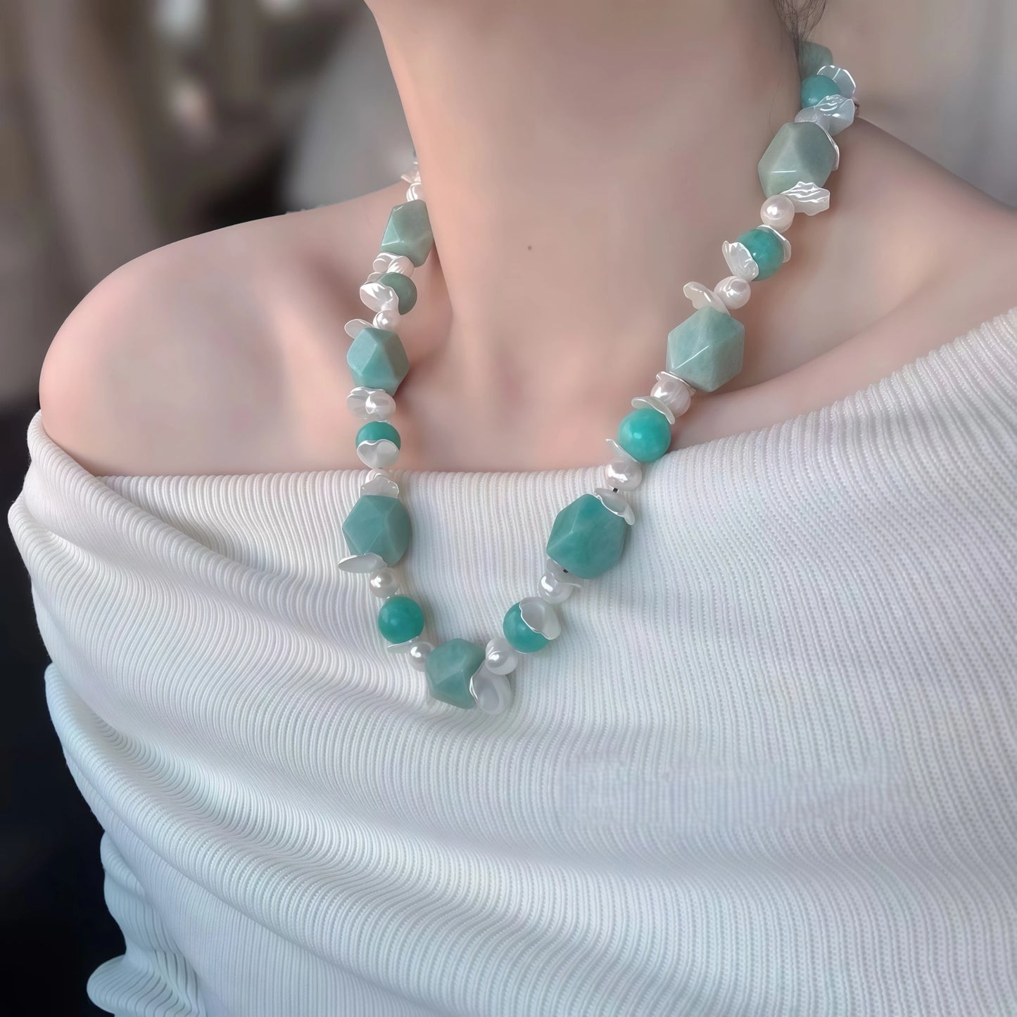 Amazonite Pearl Shell Mermaid Necklace