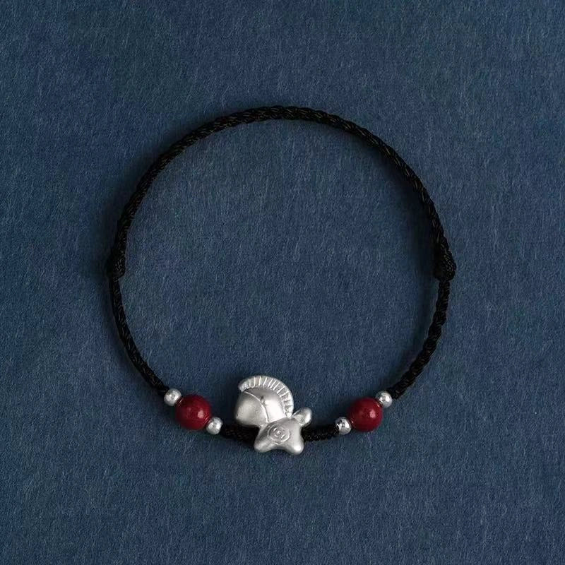 999 Silver Little Horse Cinnabar Bead Lucky Fortune String Bracelet / Anklet (3 Colors) - Metal Element, Prosperity & Good Luck