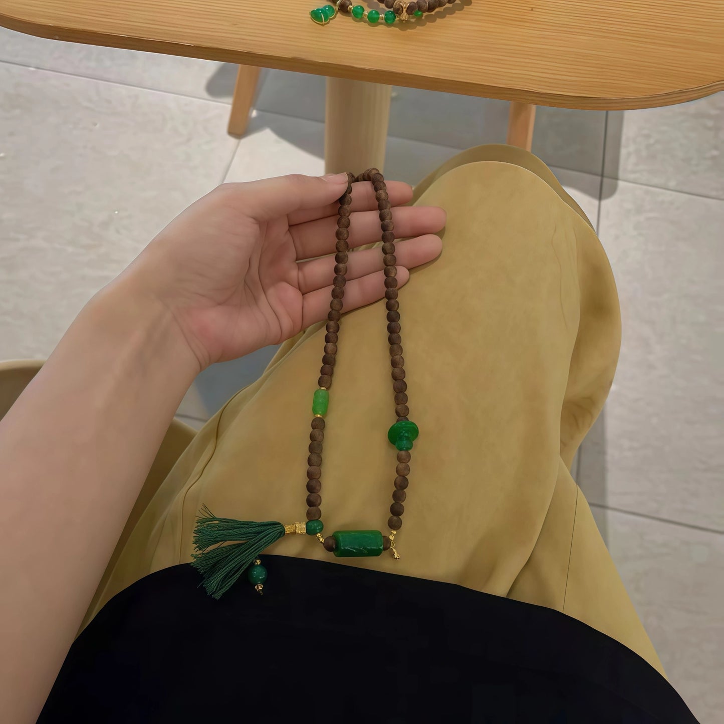 Agarwood Green Jade Bamboo Tassel Necklace Bracelet
