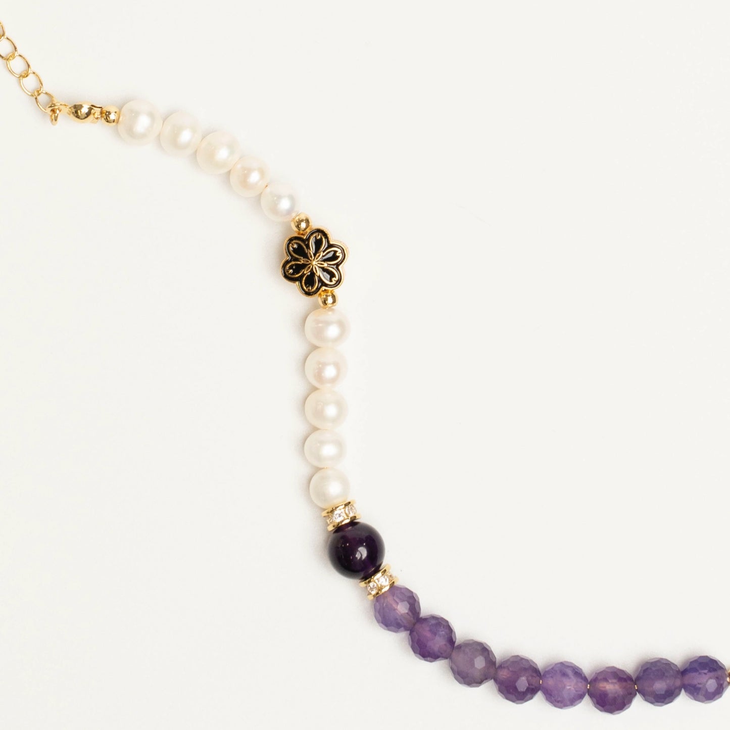 A powerful energy bracelet for February borns, blending Amethyst's calming protection with Pearl's soothing wisdom to balance the wearer's aura.
