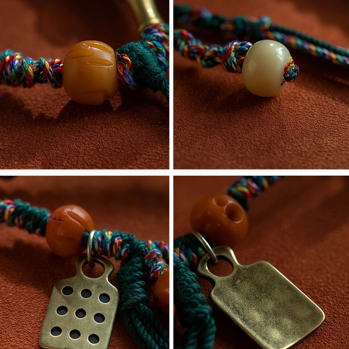 Colorful Gemstone Buddha String Necklace with Metal Chain & Tassel