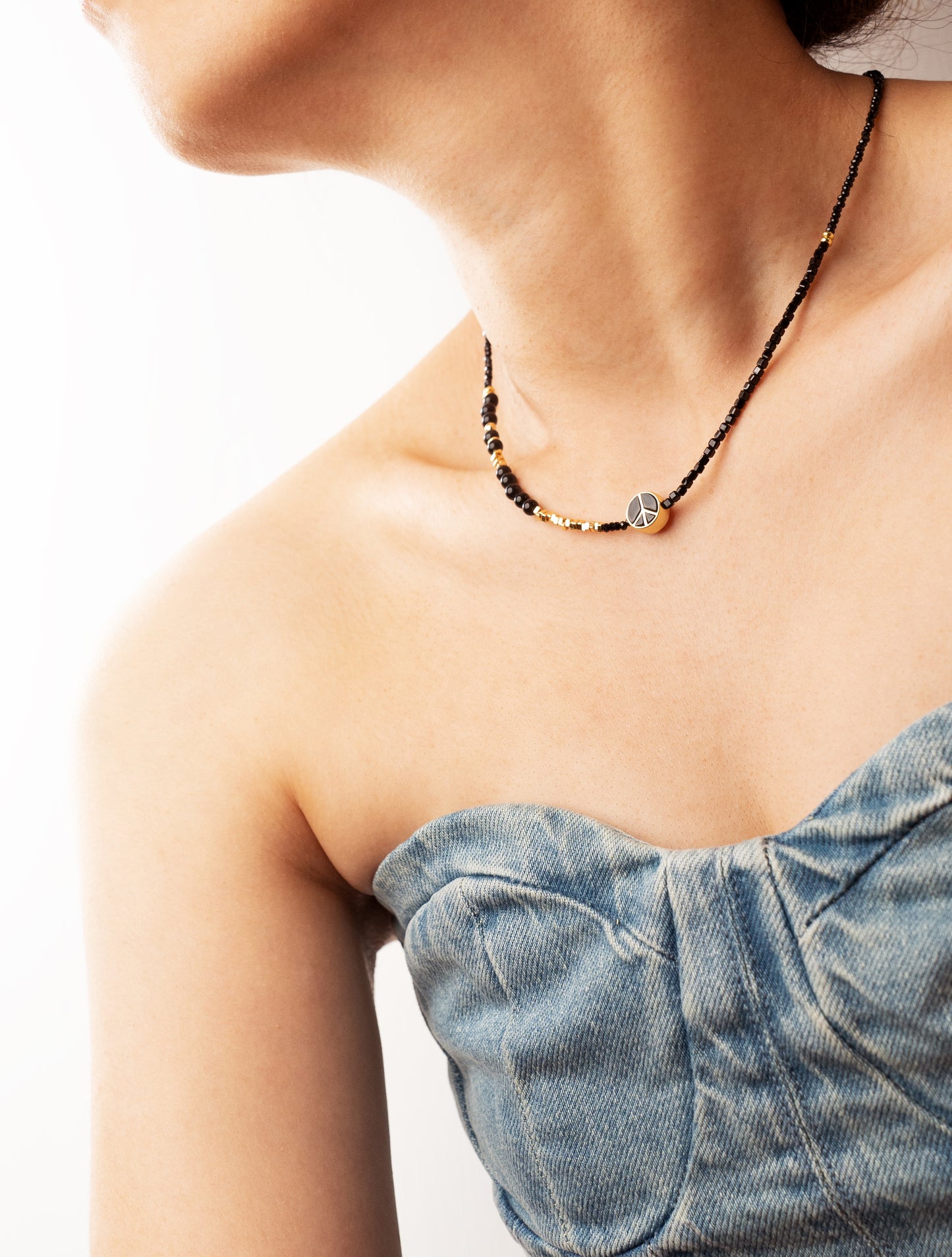 Peace Love Multifaceted Black Gemstone Choker