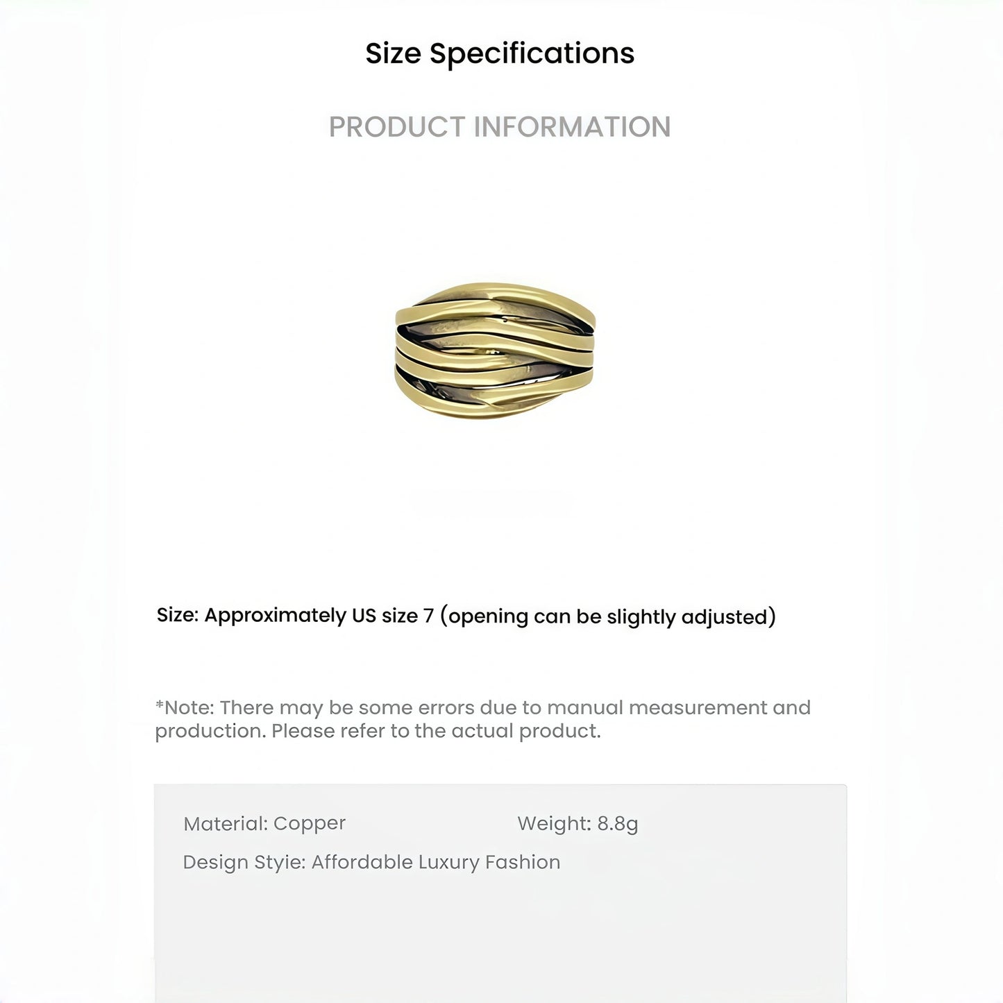 Endless Multi-Layer Coil Aura Protection Adjustable Ring in Gold or Silver