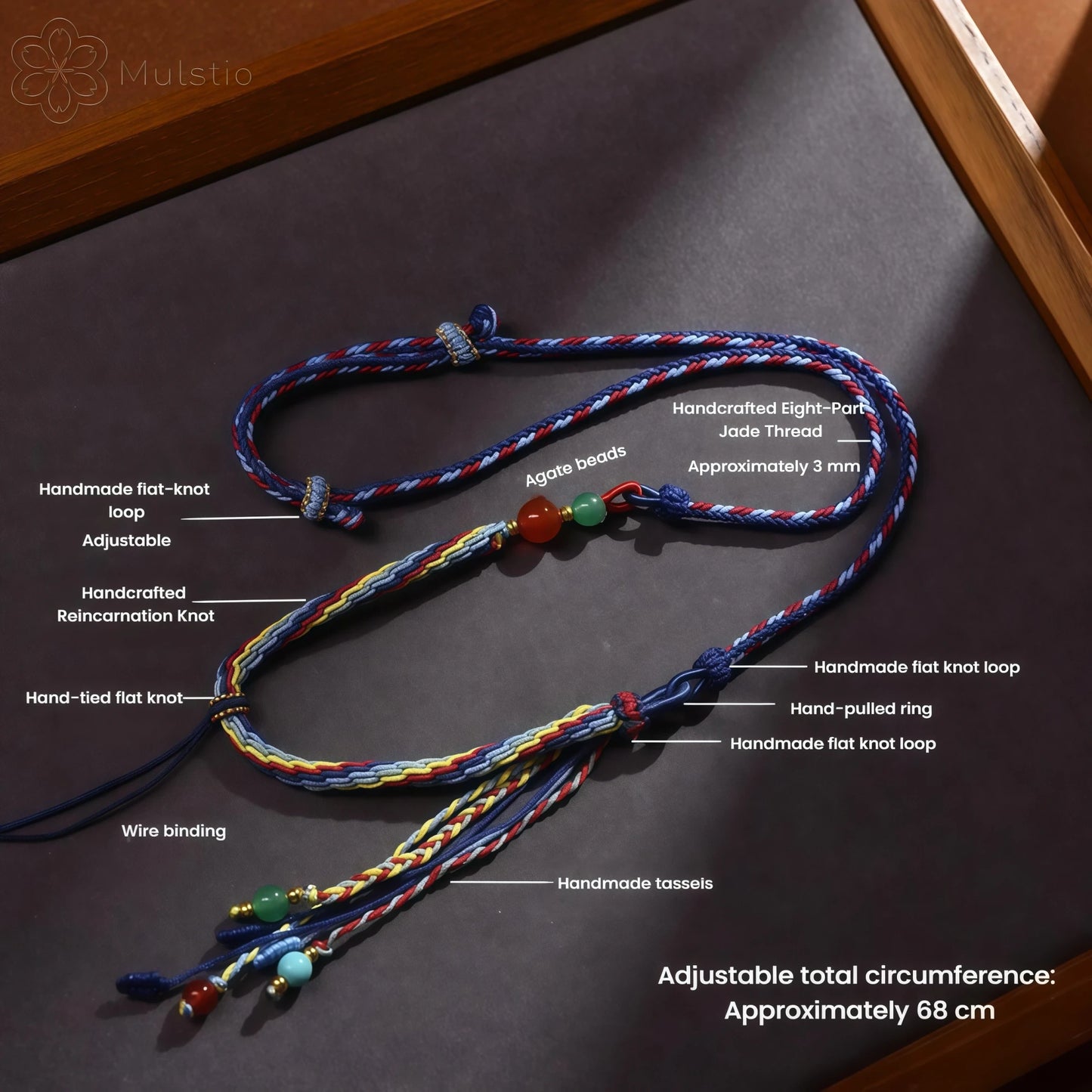 Five-Color Tibetan Handwoven String Necklace with Gemstone Tassel