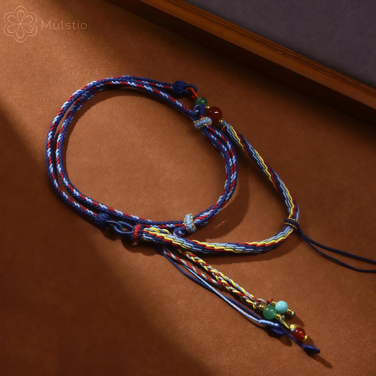 Five-Color Tibetan Handwoven String Necklace with Gemstone Tassel