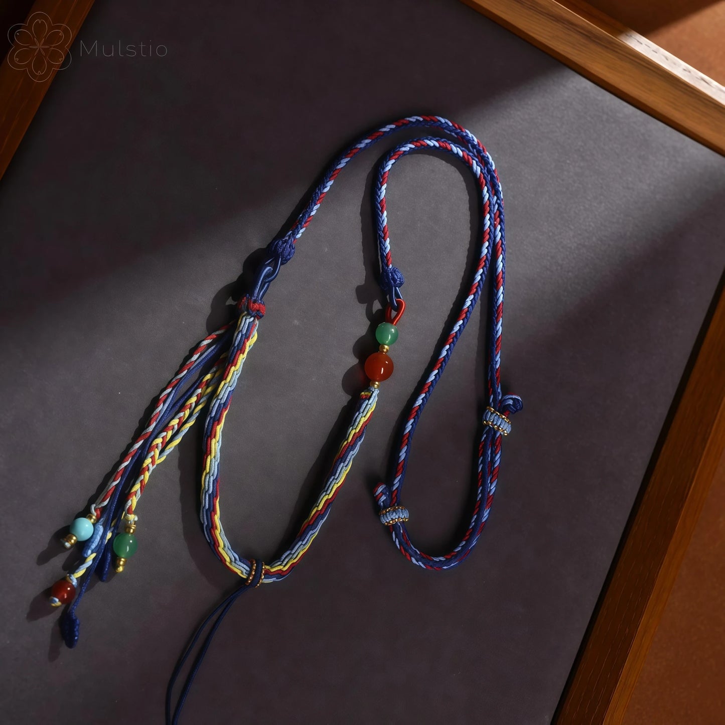 Five-Color Tibetan Handwoven String Necklace with Gemstone Tassel