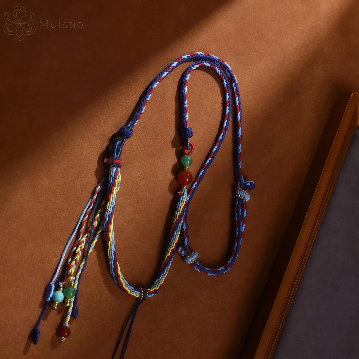 Five-Color Tibetan Handwoven String Necklace with Gemstone Tassel