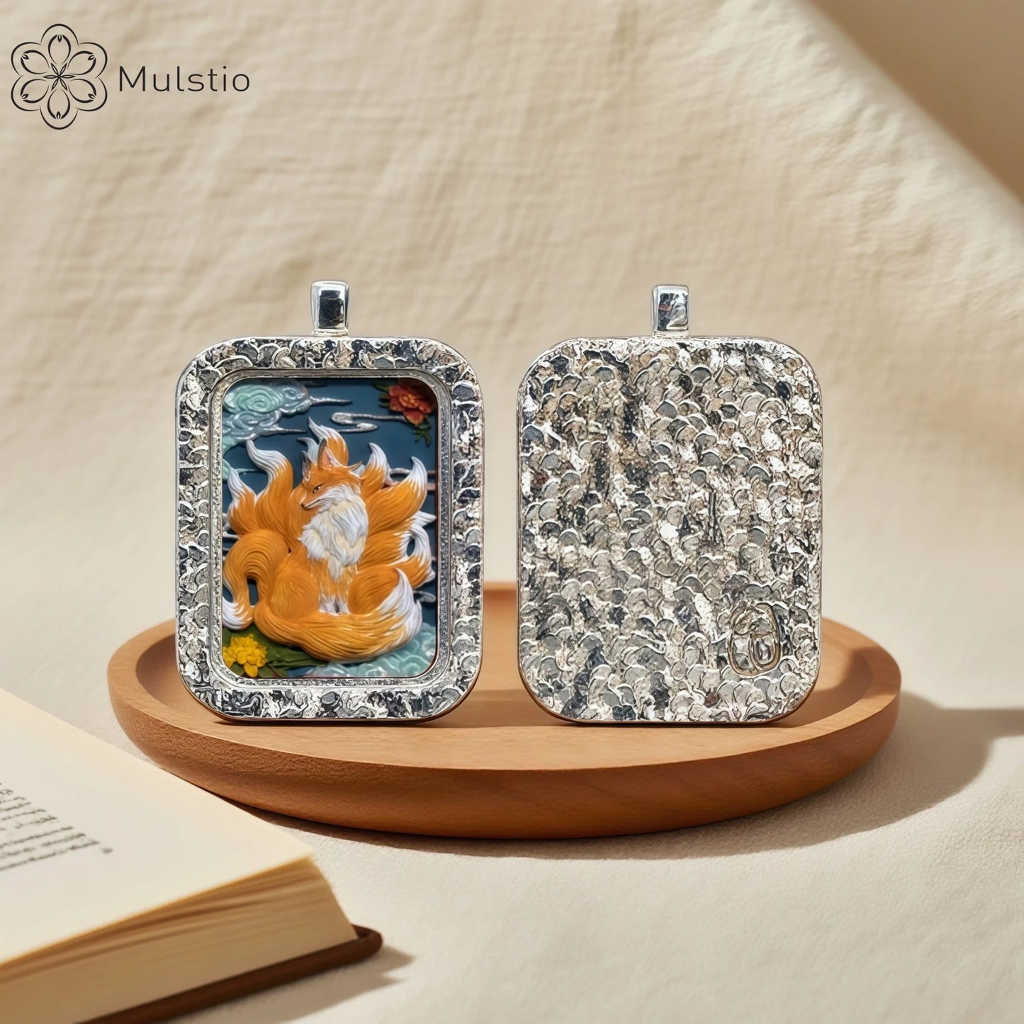 Fox Spirit Silver Handmade Thangka Pendant - Charm Wisdom Talisman