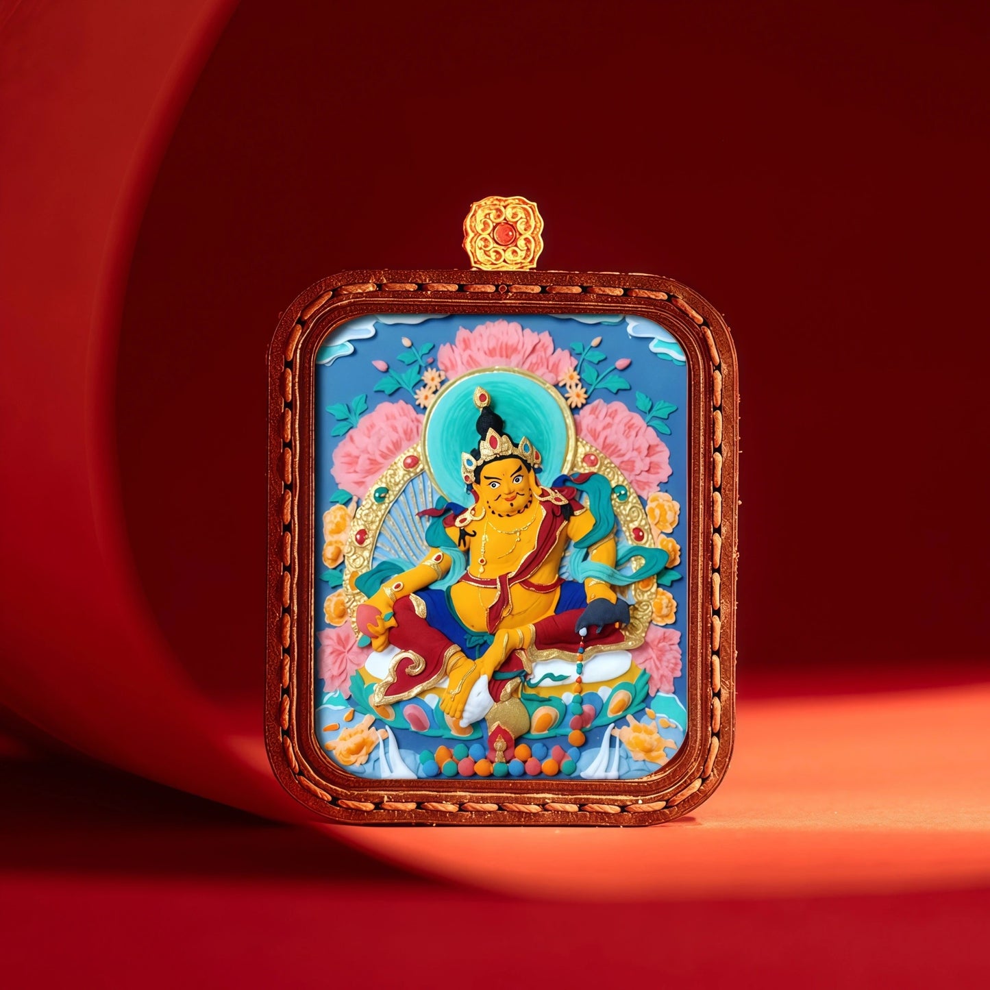 Yellow Jambhala Thangka with Jewel Mongoose - Wealth Abundance Symbol