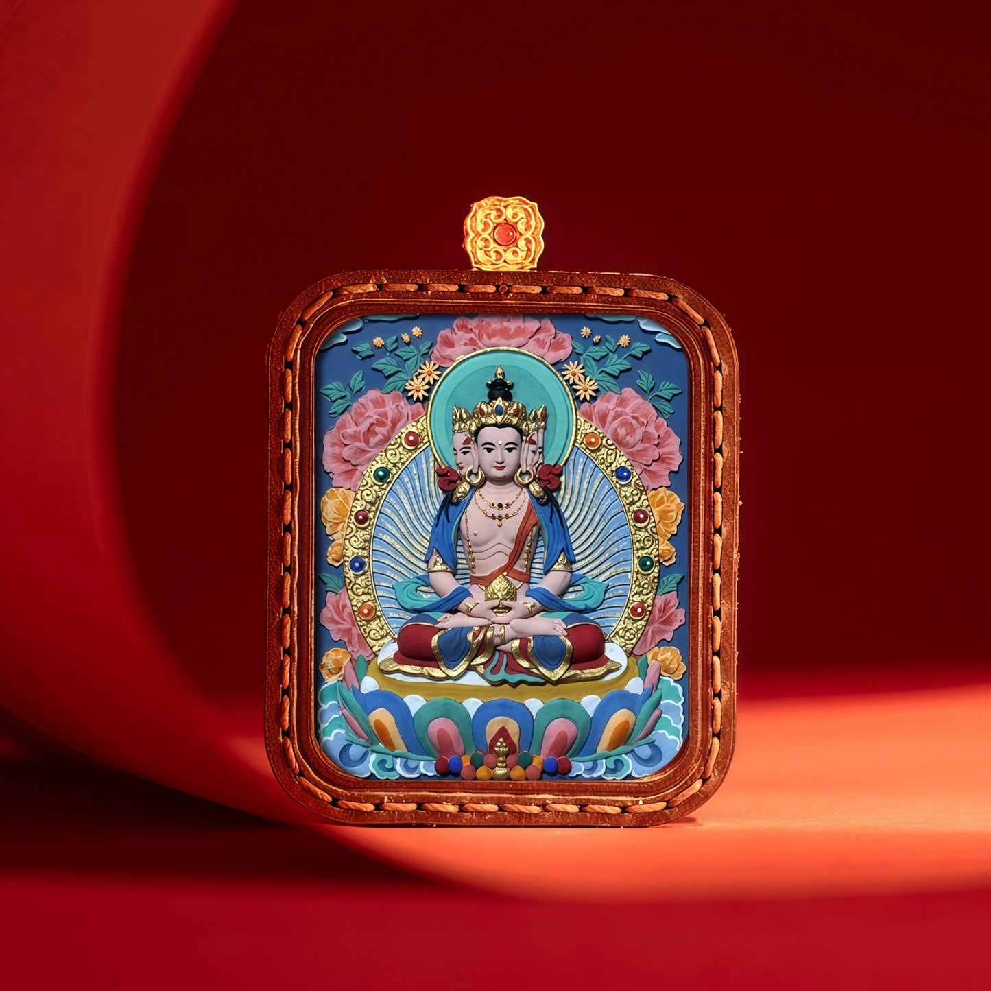 Red and Blue Background Versions of Tibetan Thangka Pendant - Sacred Art for Daily Wear