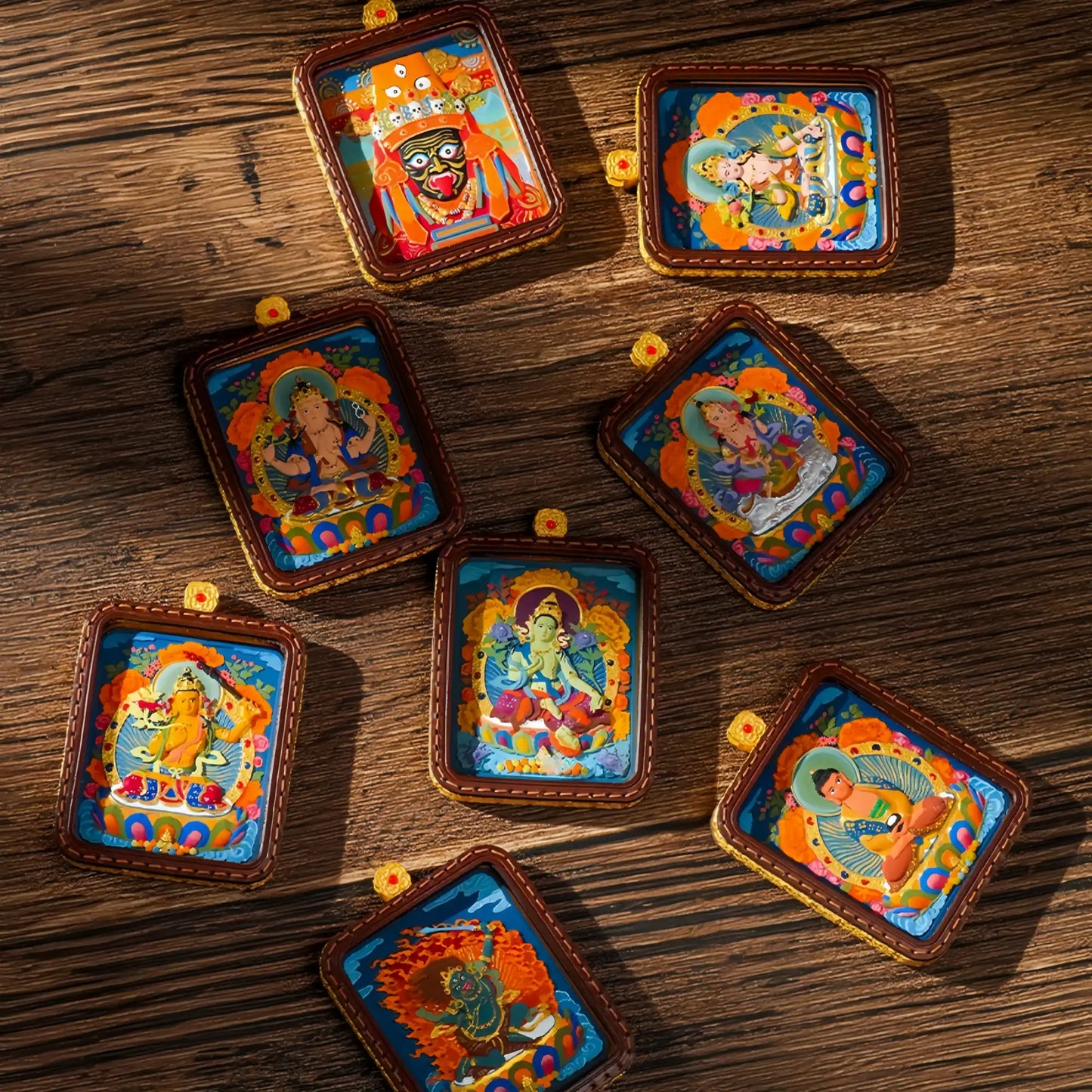 Authentic Tibetan Thangka Painting Pendant Brass Leather Materials - Spiritual Accessory