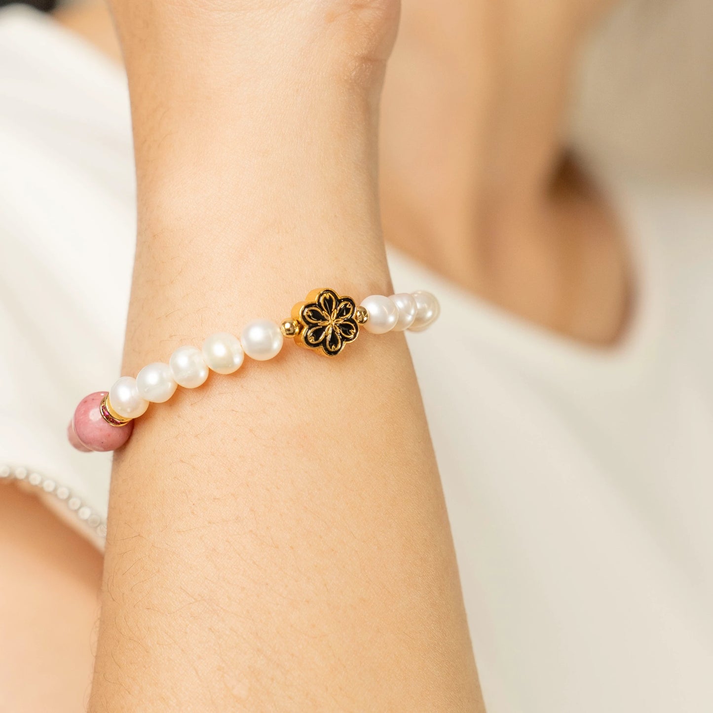 A deeply supportive July birthday gift. This Mulstio bracelet combines the heart-healing power of Inca Rose with the compassionate energy of Pearl.