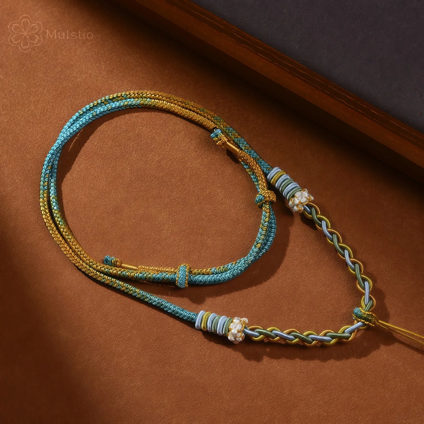 Jiangshan Handwoven Adjustable Necklace Cord String - Blue & Yellow Tibetan Artisan Rope