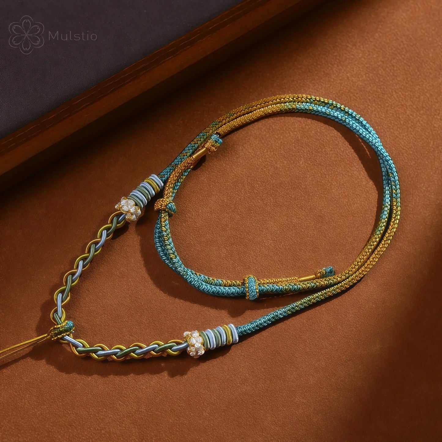 Jiangshan Handwoven Adjustable Necklace Cord String - Blue & Yellow Tibetan Artisan Rope