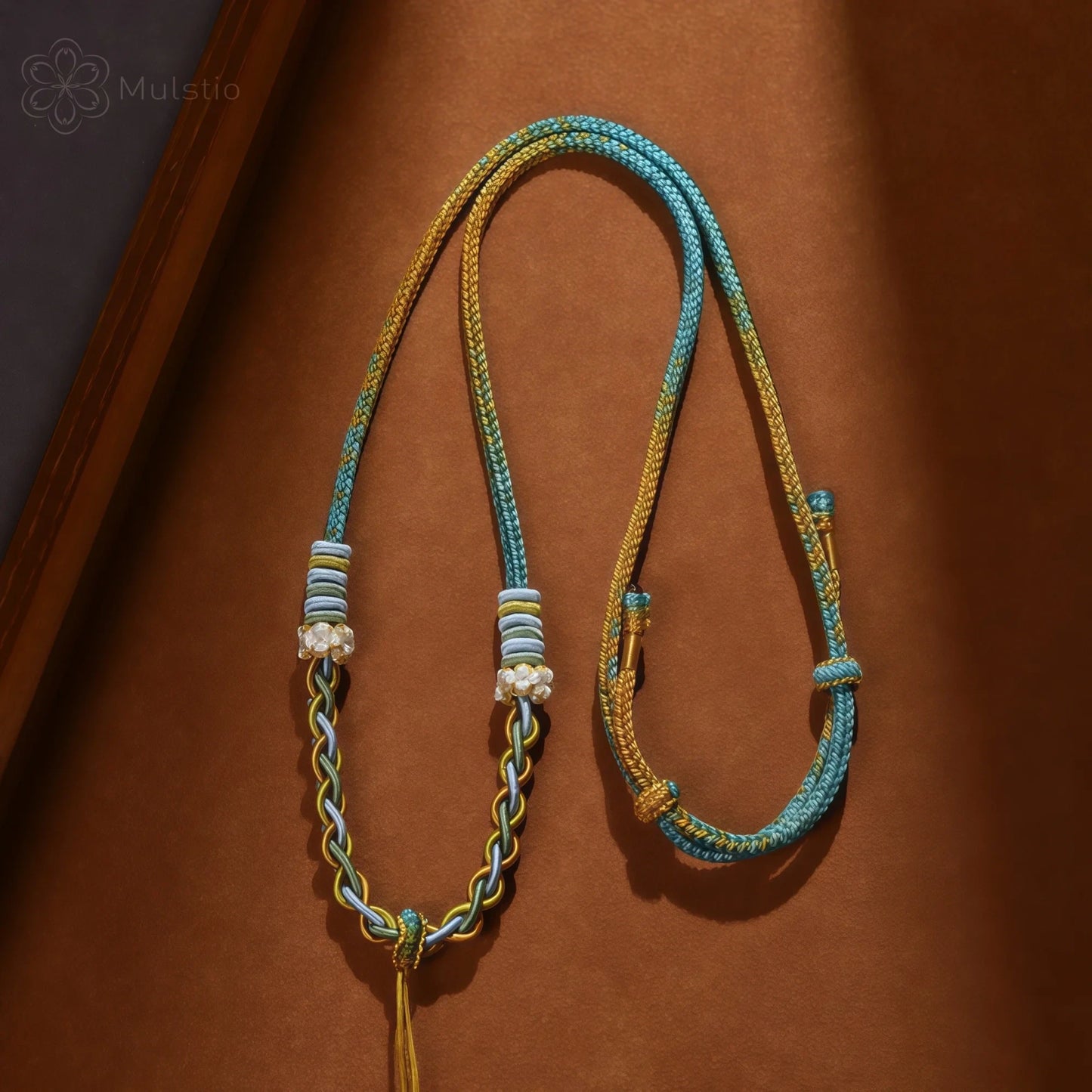 Jiangshan Handwoven Adjustable Necklace Cord String - Blue & Yellow Tibetan Artisan Rope