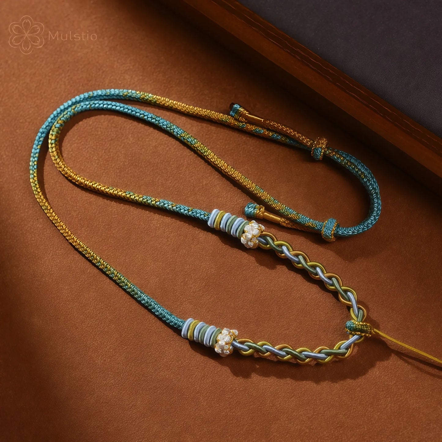 Jiangshan Handwoven Adjustable Necklace Cord String - Blue & Yellow Tibetan Artisan Rope