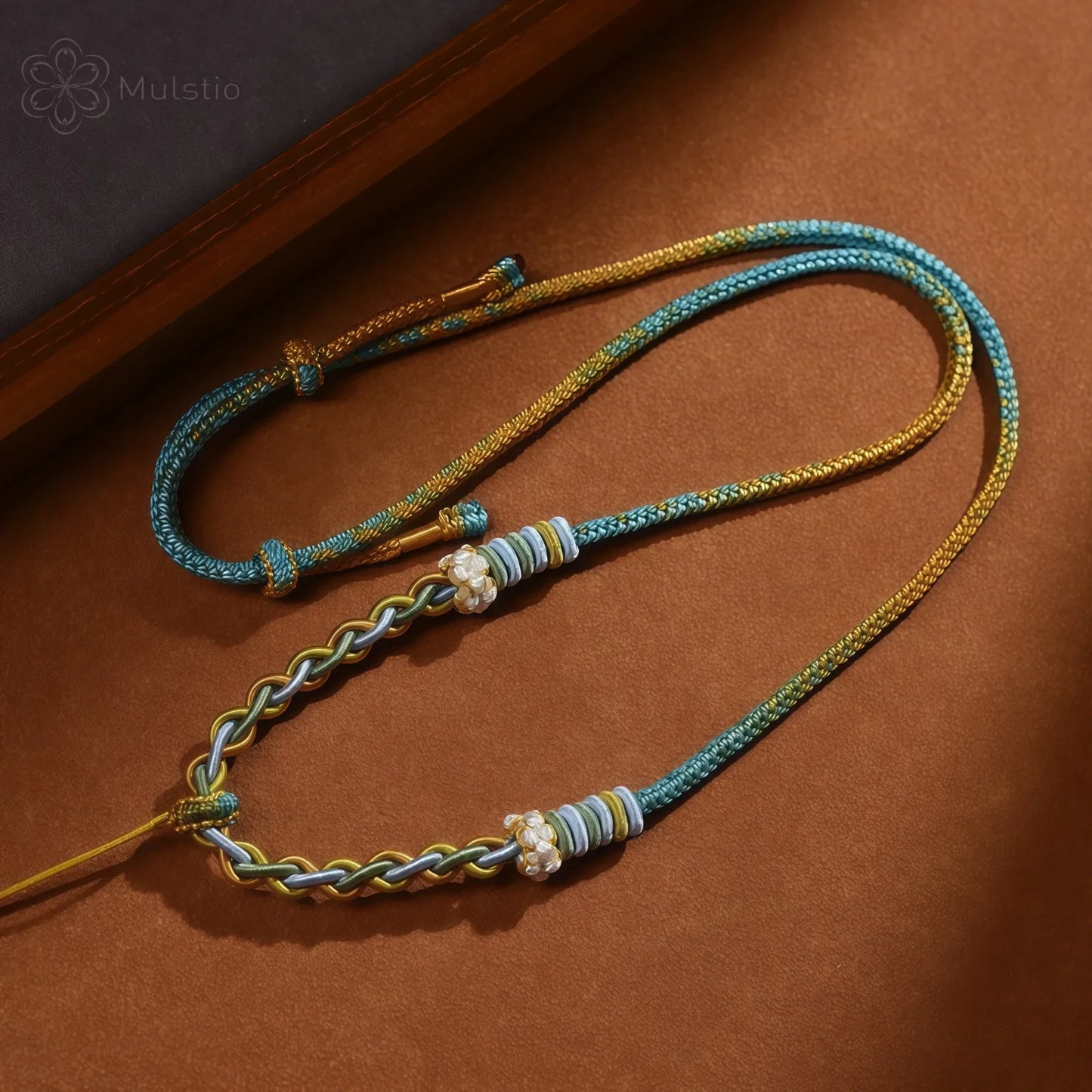 Jiangshan Handwoven Adjustable Necklace Cord String - Blue & Yellow Tibetan Artisan Rope