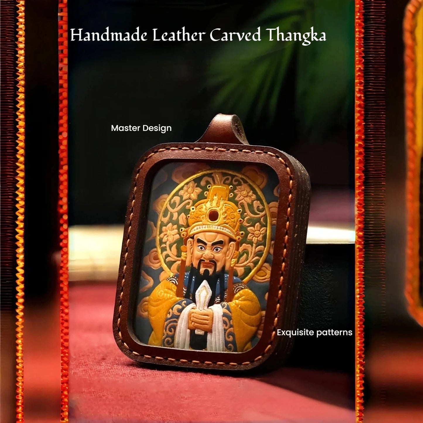 Mahakala Human Form Leather Handmade Thangka Pendant - Inner Demon Conquest Talisman