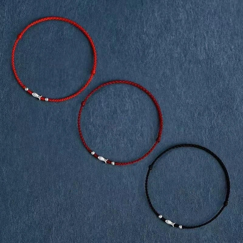 Lucky Koi - S925 Silver Fish Bead Ultra-Thin Red String Bracelet (3 Colors) - Metal Element, Good Luck & Prosperity