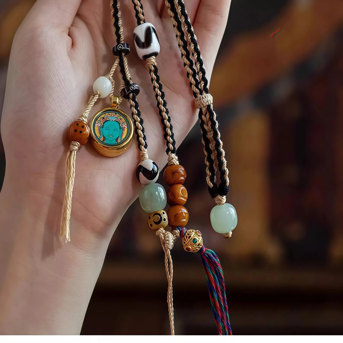 Luxury Bohemian Tassel String Necklace Multi Gemstone Adjustable Cord