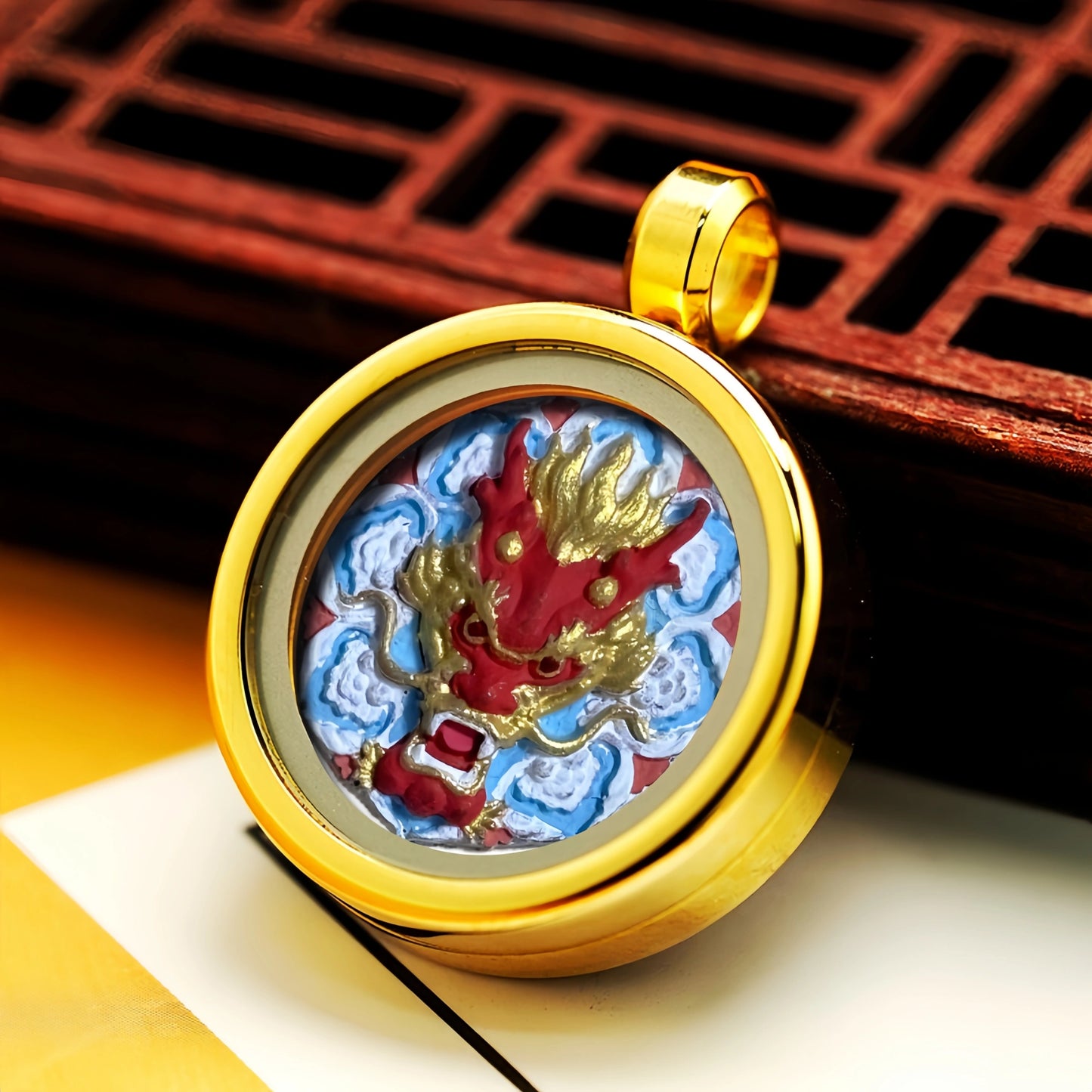 Mini Loong King Necklace with Glass Gau Box - Chinese Celestial Loong Jewelry
