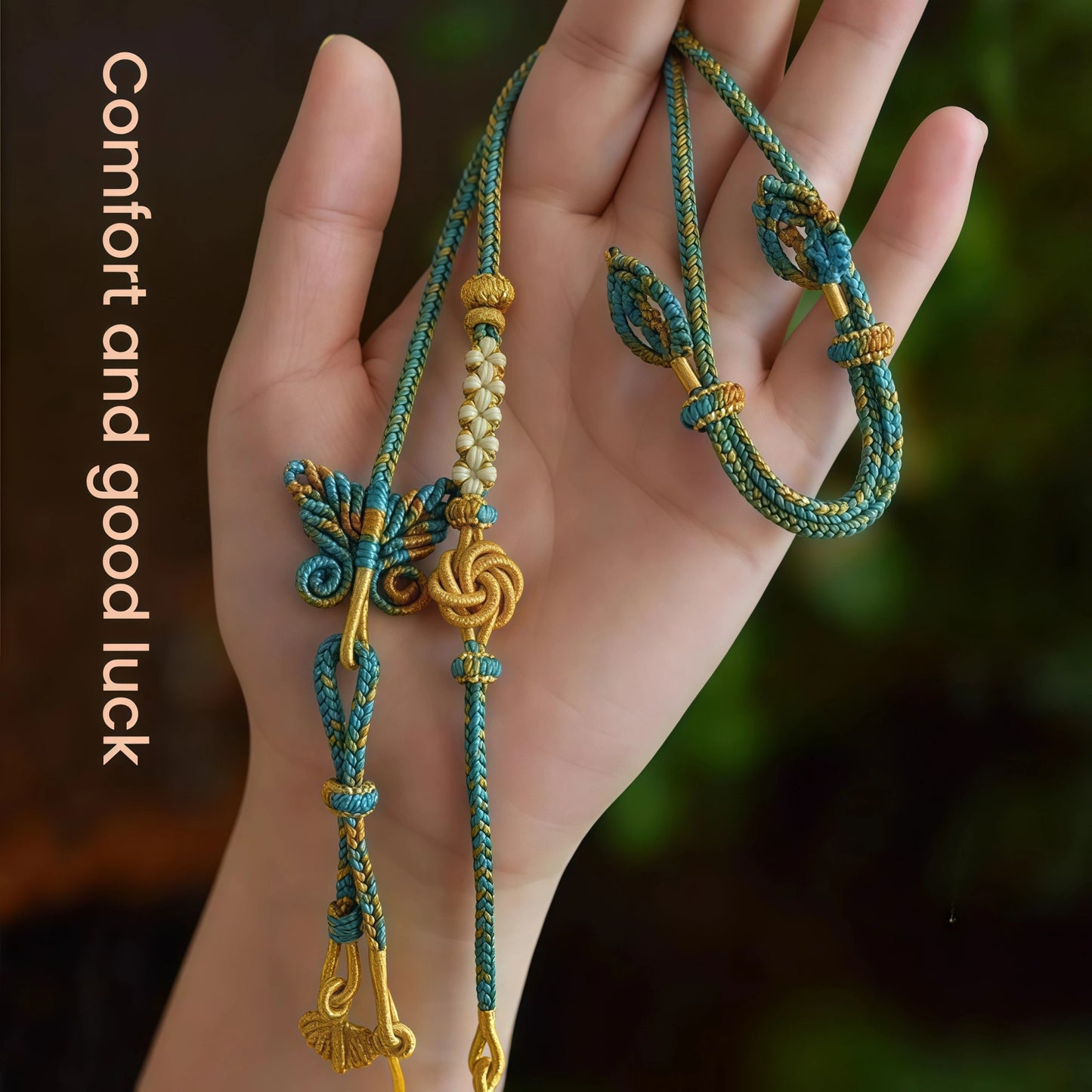 Nature-Inspired Butterfly Double Pendant String Necklace - Adjustable Artisan Cord