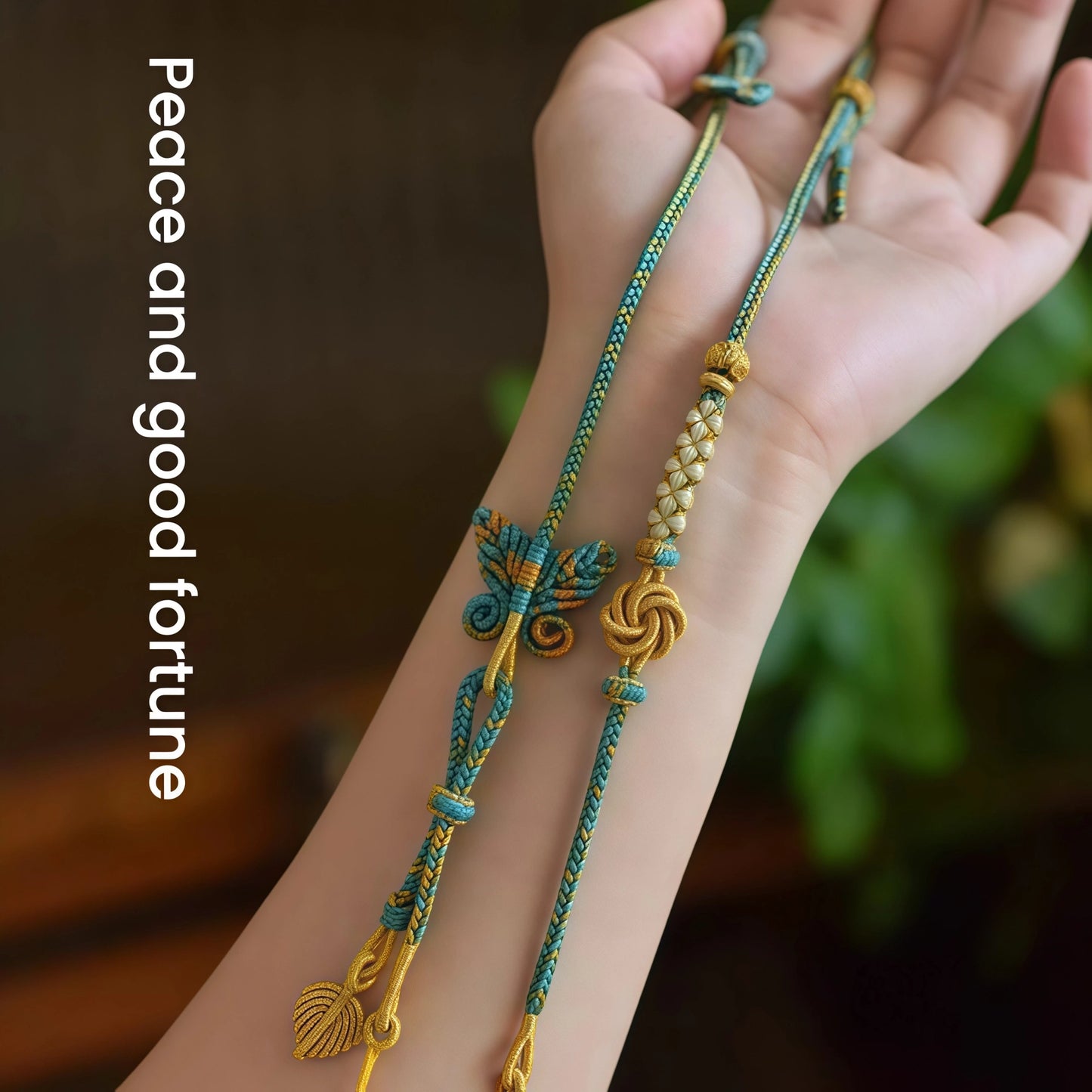 Nature-Inspired Butterfly Double Pendant String Necklace - Adjustable Artisan Cord