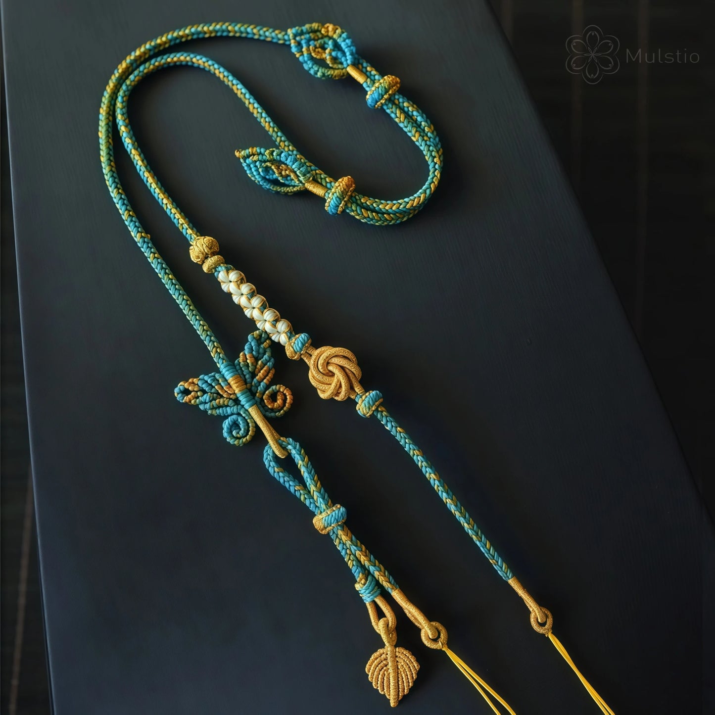 Nature-Inspired Butterfly Double Pendant String Necklace - Adjustable Artisan Cord