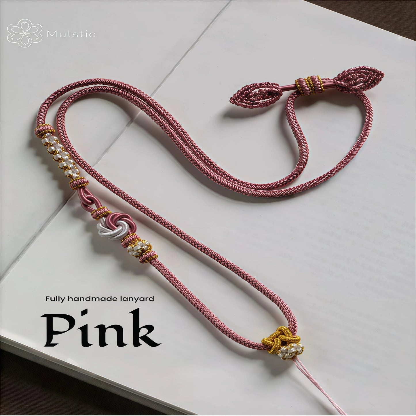 Pink Peach Blossom Handwoven String Necklace - Love Knot Adjustable Cord