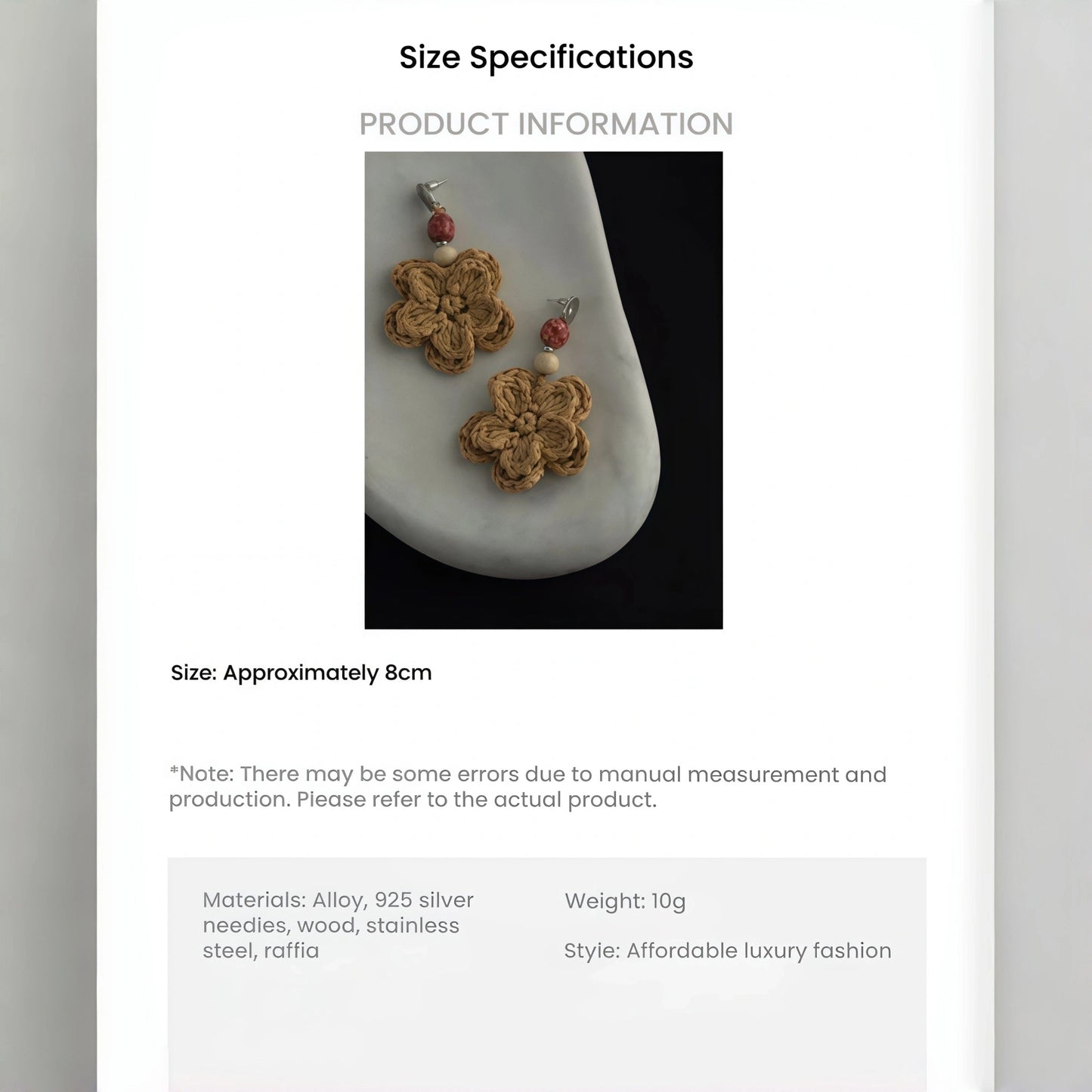 Raffia Hand-Woven Double-Layer Flower Drop Earrings - Wood Element, New Beginning & Happiness